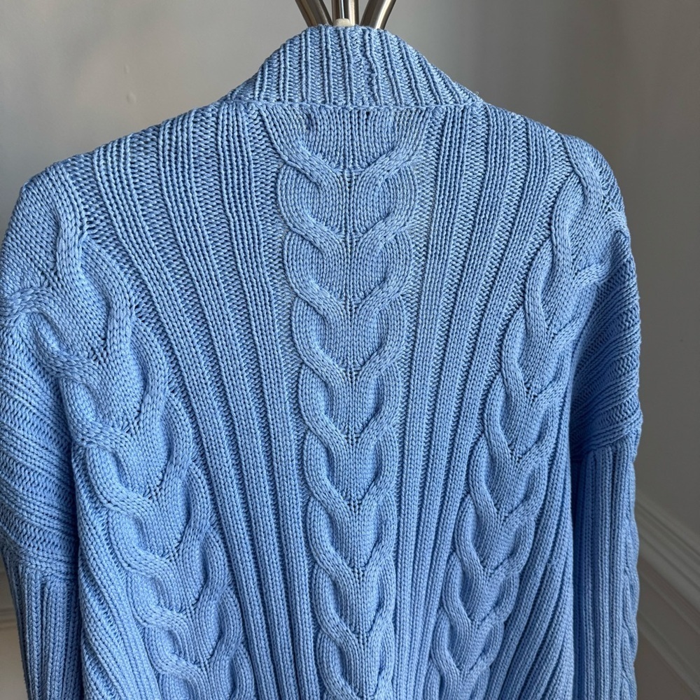 Banana Republic Blue Chunky Cable Knit Women's Cardigan Sweater Small Petite - Picture 6 of 8